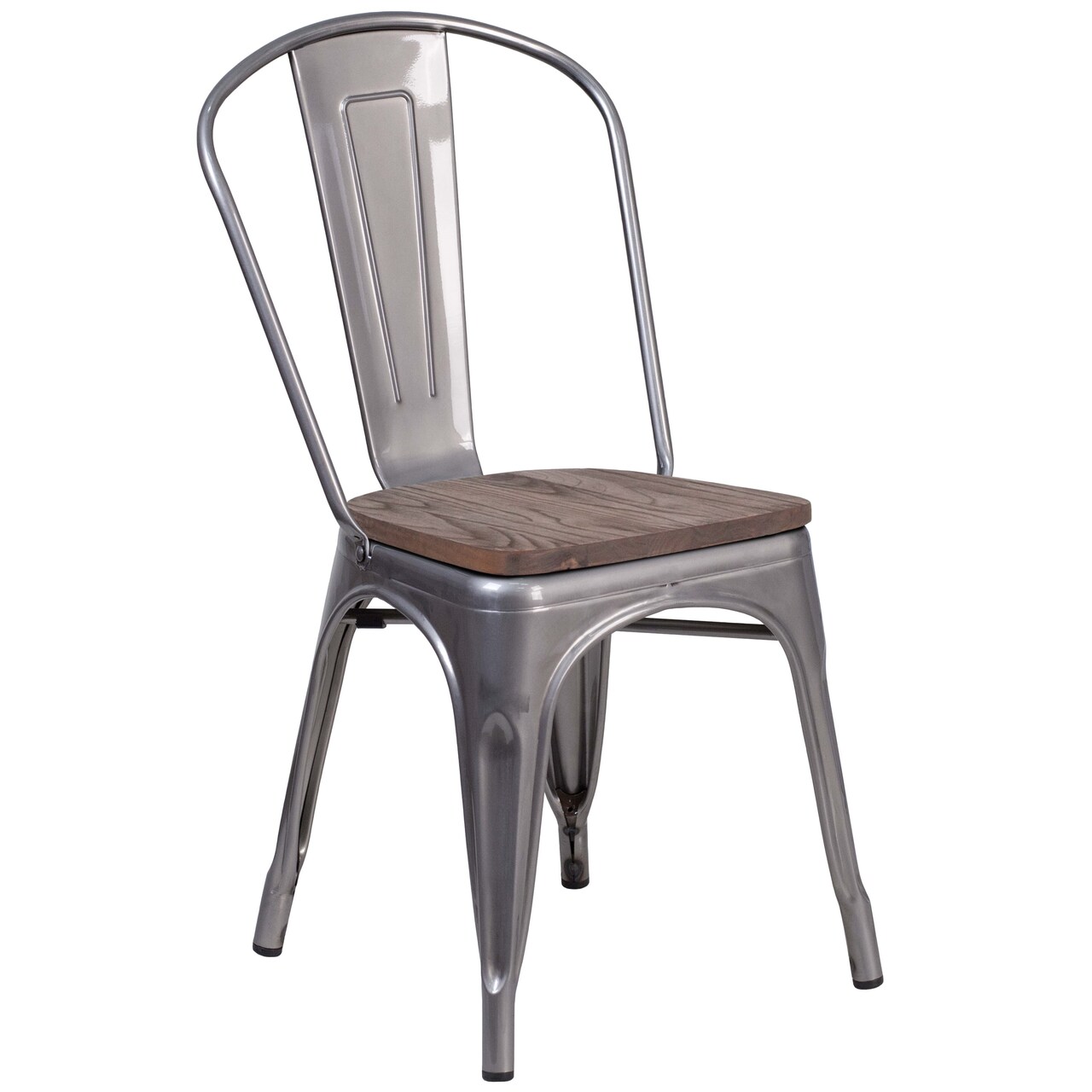 Merrick Lane Stackable Metal Vertical Slat Back Dining Chair with Textured Wood Seat